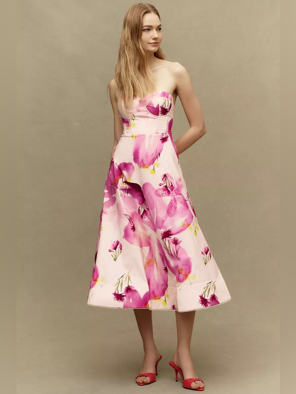 Anthropologie BHLDN Natalia Floral Fit-and-Flare Strapless Maxi Dress